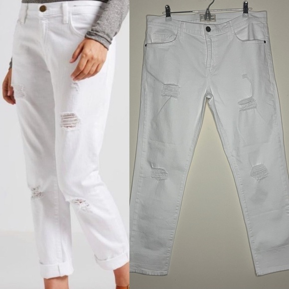 CURRENT/ELLIOT The Fling Distressed White Jeans in Sugar Destroy - Picture 2 of 12